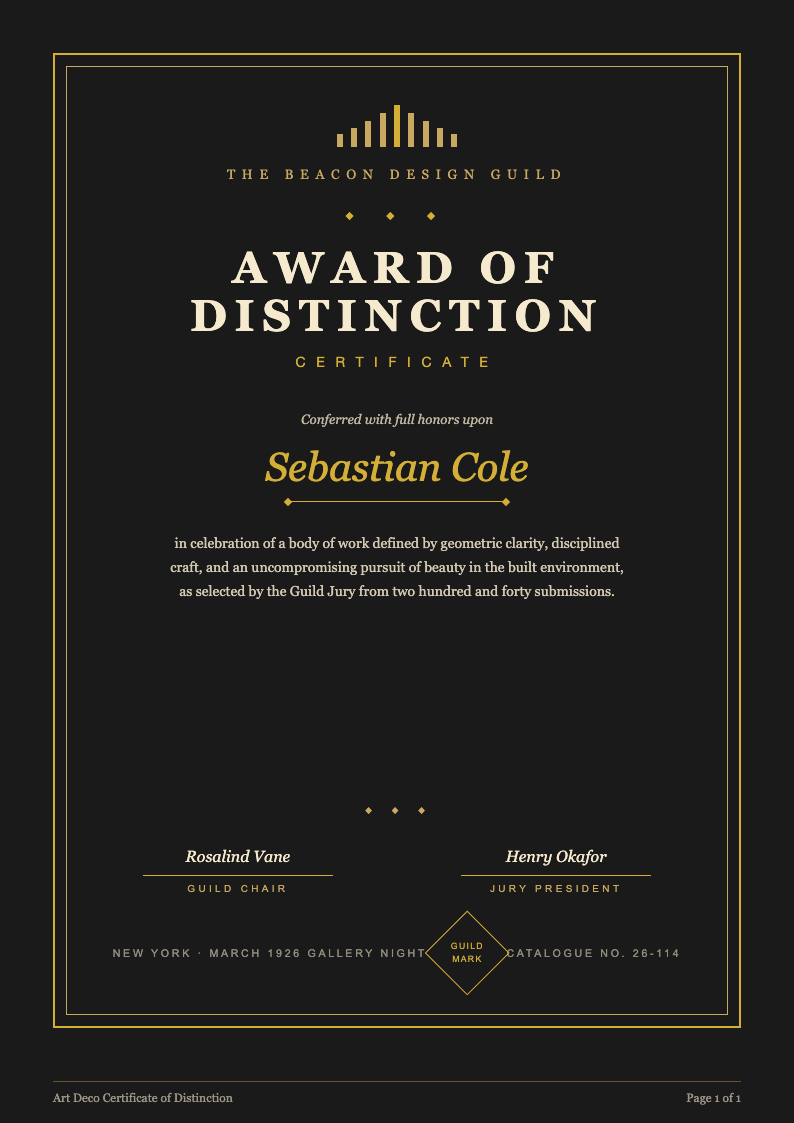 Art deco certificate